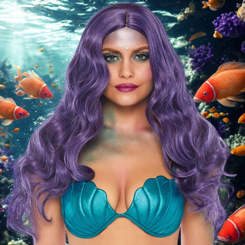 Wavy Purple Wig 29in Long with Adjustable Elastic Band Cap